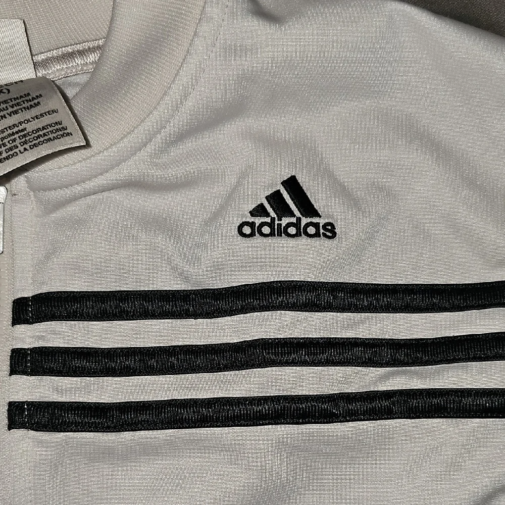 Adidas White Jacket Black Stripes Activewear Size 6 6x Xsmall Boy Girl Coat